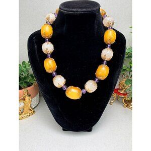 Stunning Bakelite Quartz Amethyst Statement Beaded Necklace Bold Rodo Collection